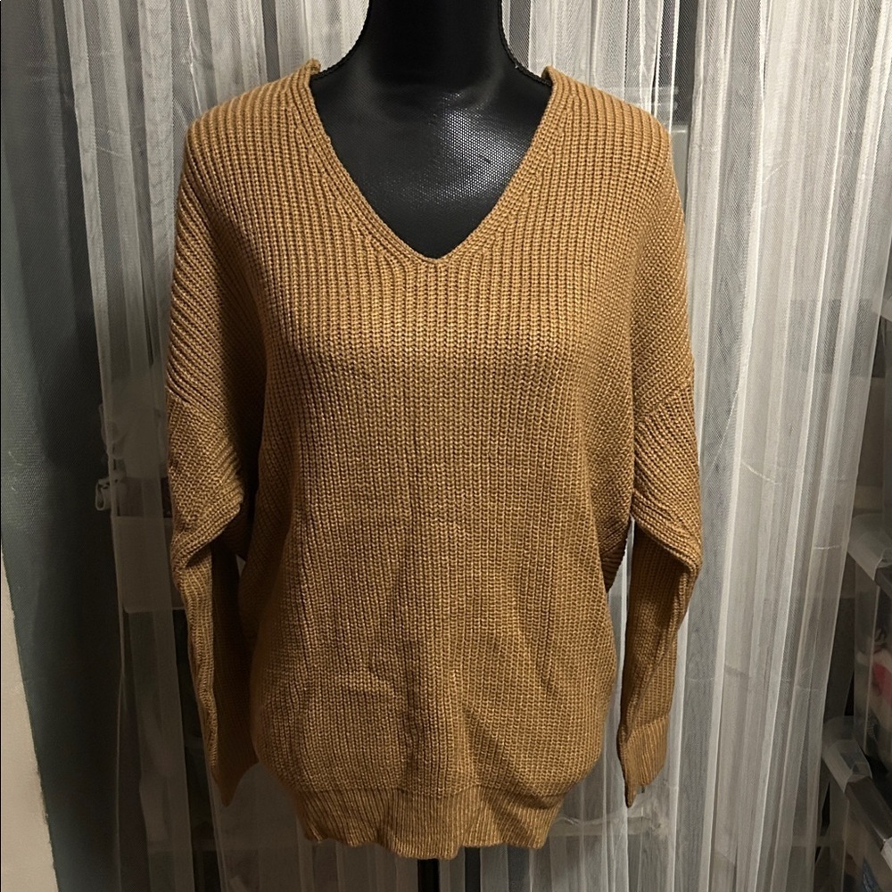 Blue Blush V-Neck Twist Sweater - Camel - Picture 2 of 4